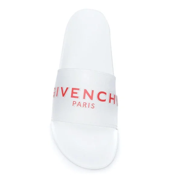 Givenchy Paris White Red PVC Clear Logo Slide On Pool Sandal  display picture 3